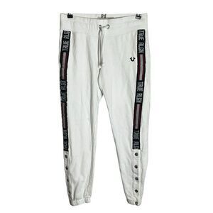 True Religion Spell Out Joggers Pants Women's XS Logo Pockets Tapered White